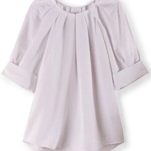 Soft Surroundings white split neck blouse with large cuff sleeves - Classic